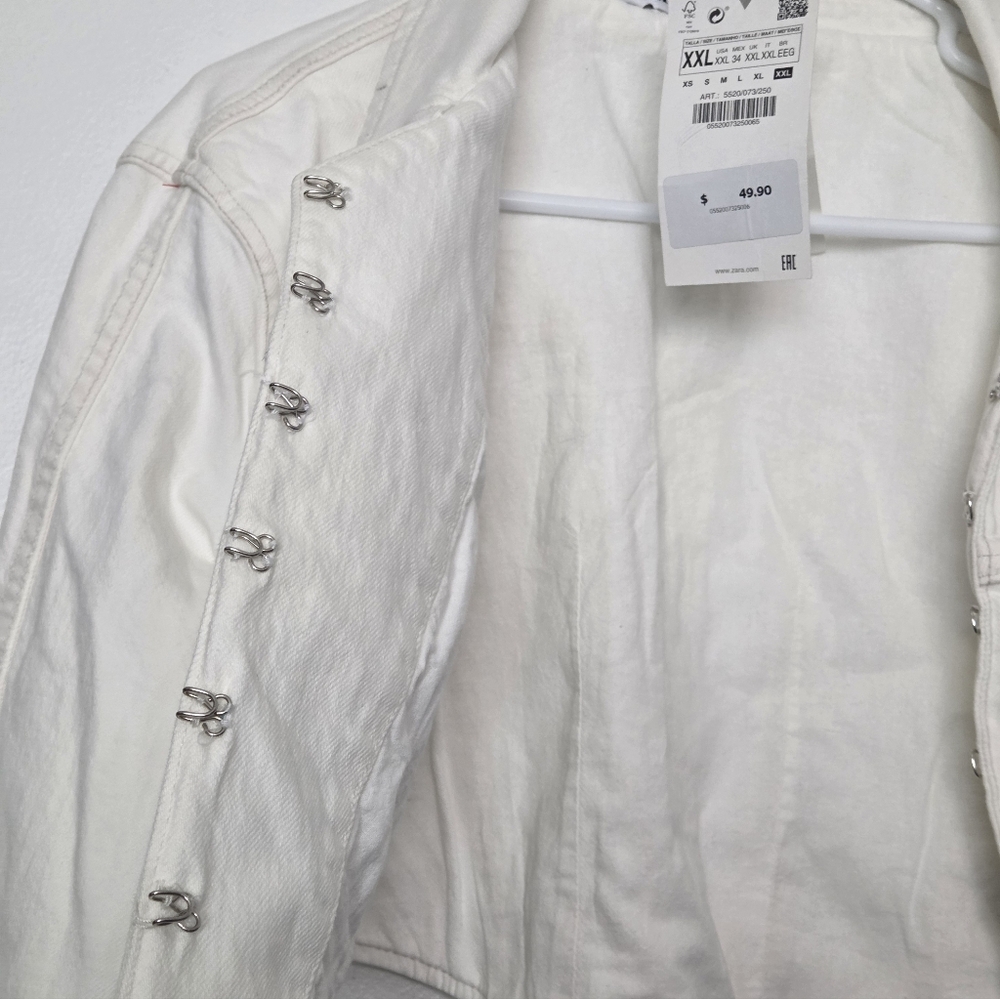 Zara Women's White Denim Jacket corset cropped jeans jacket Sz XXL - Picture 8 of 16